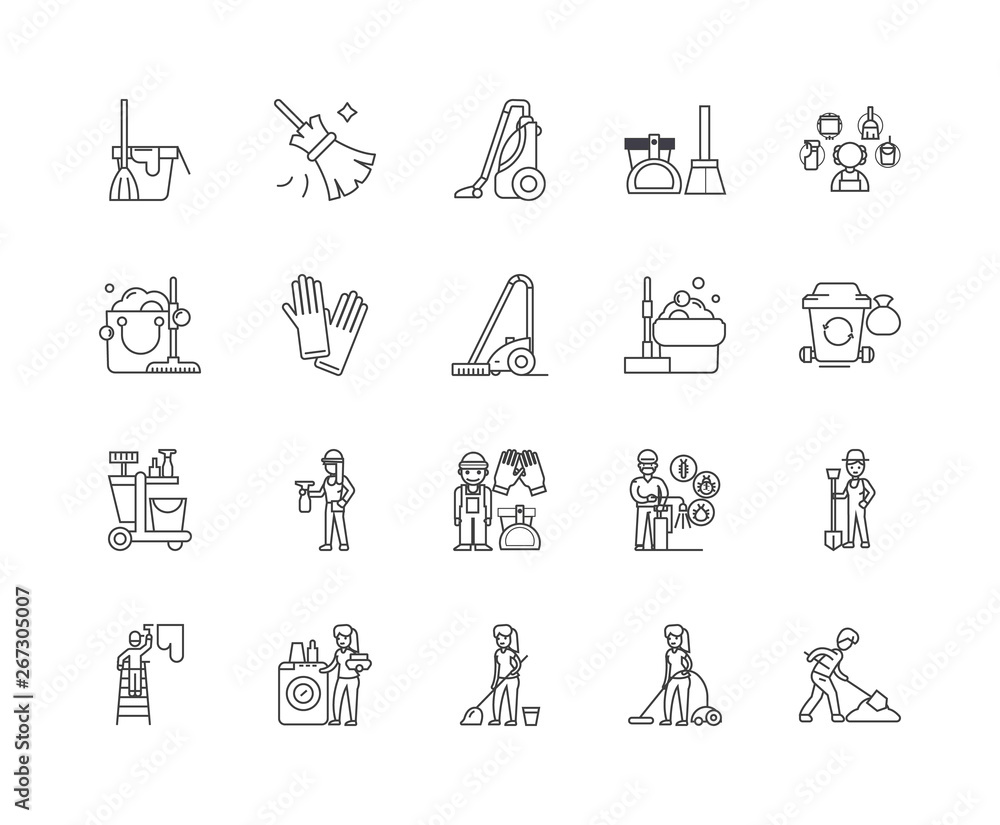Janitorial service line icons, linear signs, vector set, outline concept illustration