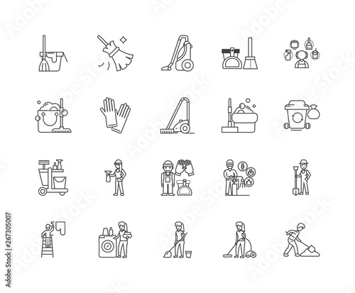 Obraz na płótnie Janitorial service line icons, linear signs, vector set, outline concept illustration w salonie