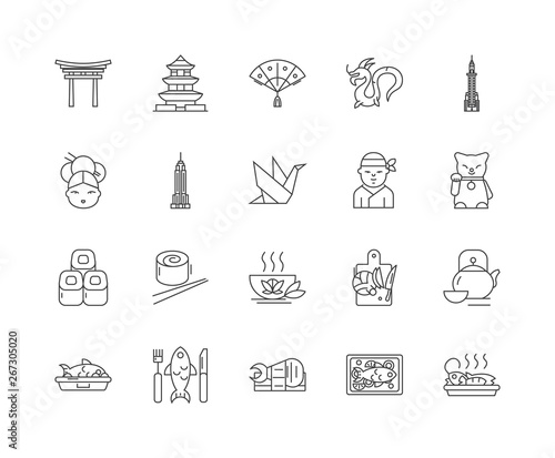 Japan line icons, linear signs, vector set, outline concept illustration