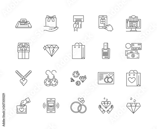 Jewelry store line icons, linear signs, vector set, outline concept illustration