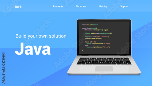 Java programming code technology banner. Java language software coding development website design photo