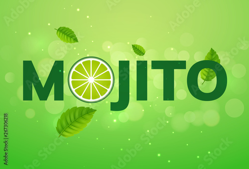 Mojito drink vector cocktail splash. Lemon juice lime soda green advertising mojito drink background illustration