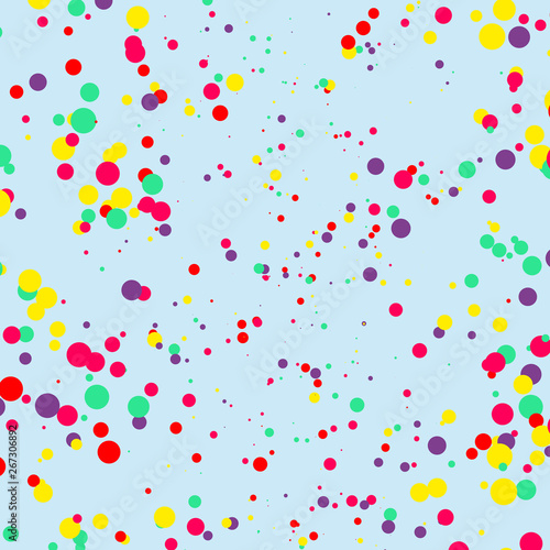 Multicolored Confetti Round Inkblots Randomly Scattered Blue Background Design business Empty copy space text for Ad website promotion isolated Banner template