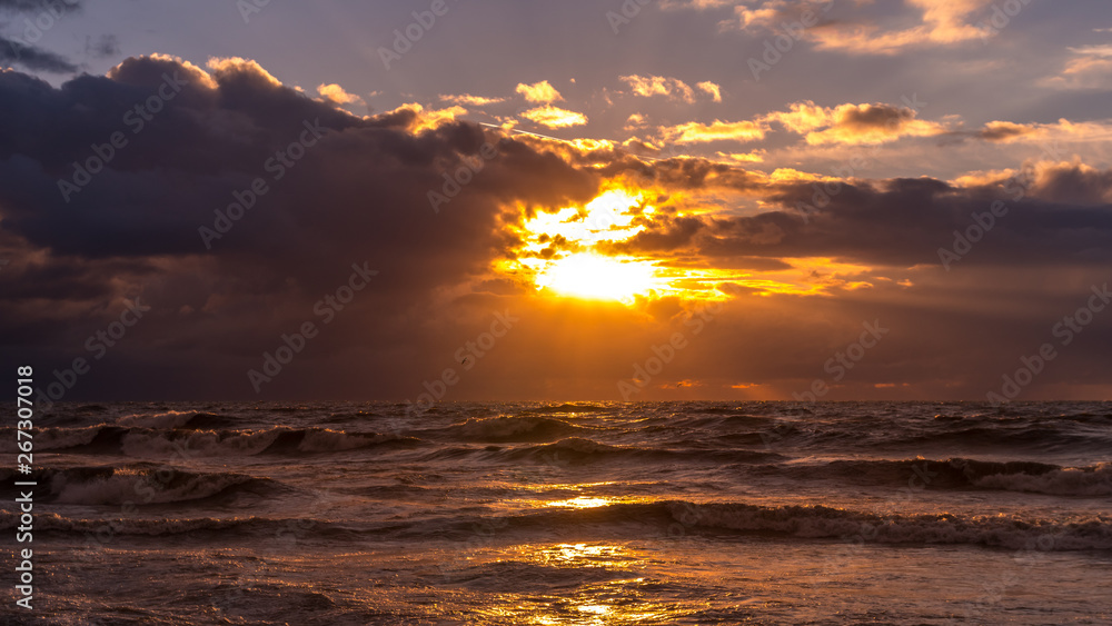 Beautiful sunset Black sea. Gold sea sunset. Poti, Georgia, nature