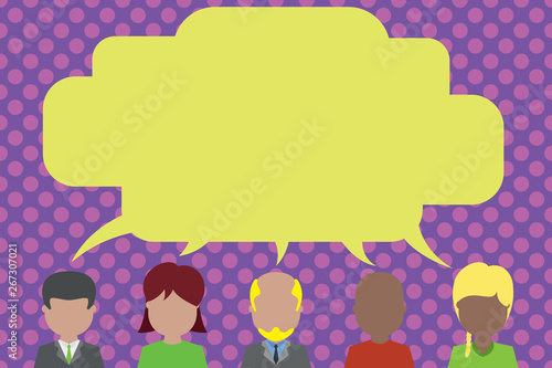 Five different races persons sharing blank speech bubble. People talking Business concept Empty template copy space isolated Posters coupons promotional material