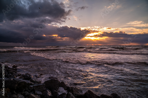 Beautiful sunset Black sea. Gold sea sunset. Poti  Georgia  nature