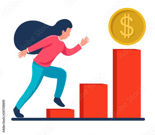 girl runs on the chart to success.