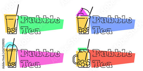 Set of bubble tea badges Vector line labels