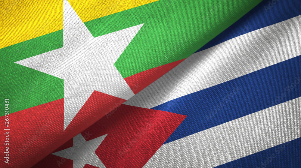 Myanmar and Cuba two flags textile cloth, fabric texture Myanmar and Cuba two flags textile cloth, fabric texture