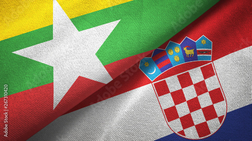 Myanmar and Croatia two flags textile cloth, fabric texture