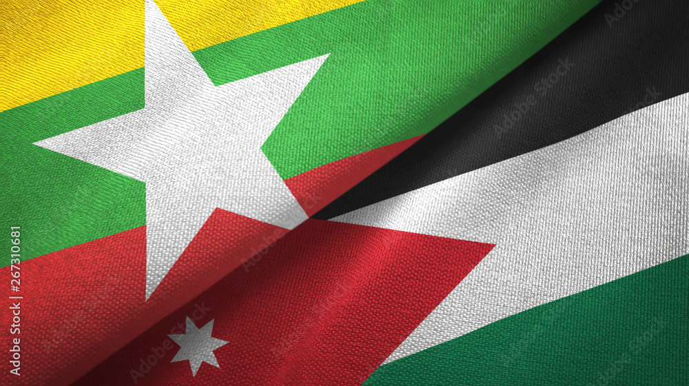 Myanmar and Jordan two flags textile cloth, fabric texture Myanmar and Jordan two flags textile cloth, fabric texture