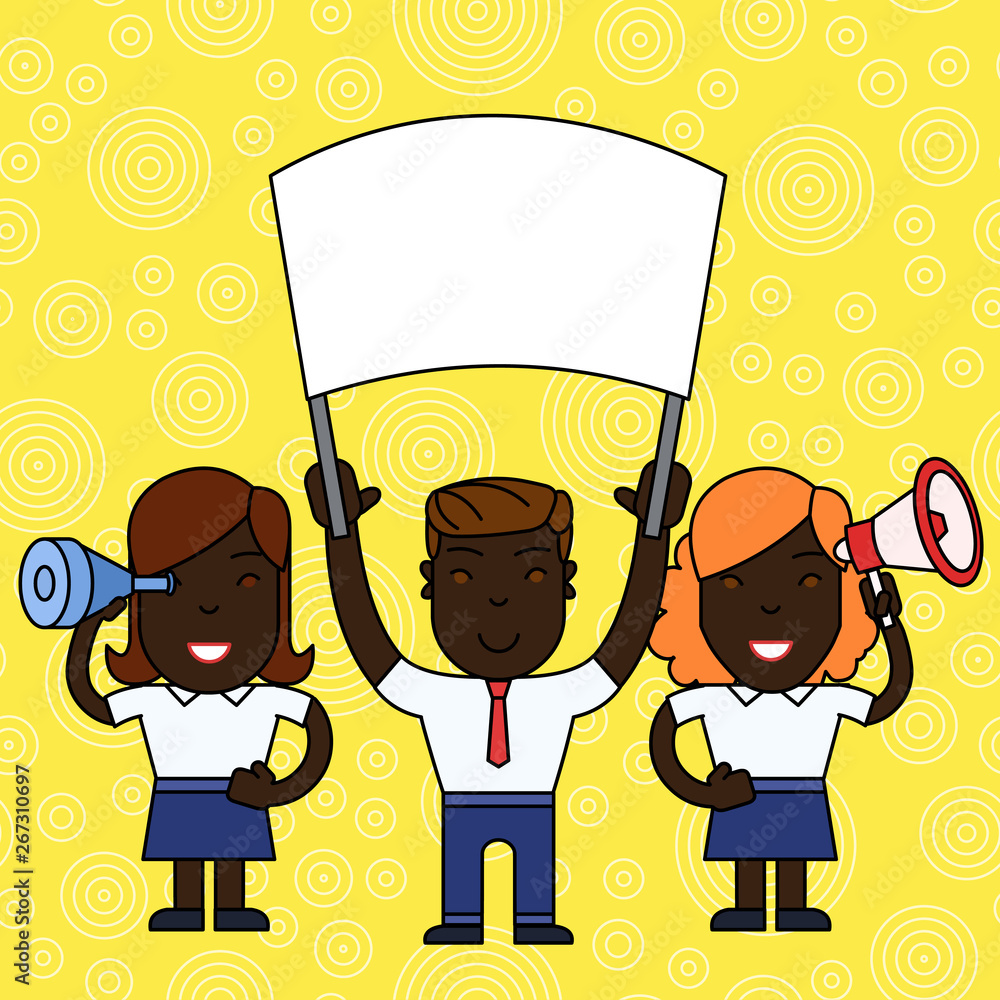 People with Blank Banner, Megaphone and Spy Glass Peaceful Demonstration Copy Space design Empty template text for Ad, promotion, poster, flyer, web banner, article People with Blank Banner, Megaphone and Spy Glass Peaceful Demonstration Copy Space design Empty template text for Ad, promotion, poster, flyer, web banner, article