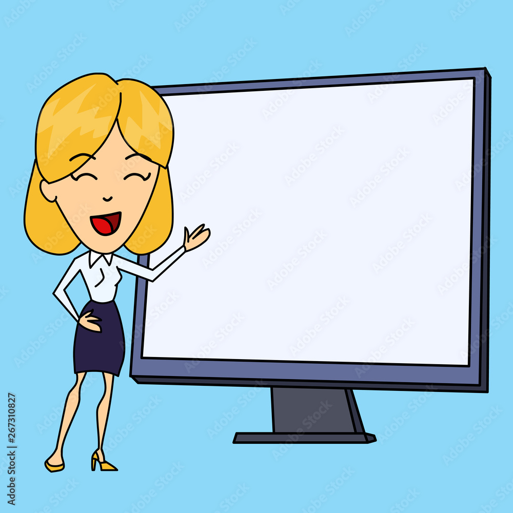White Female in Standing Pointing Blank Screen Whiteboard Presentation Design business concept Empty copy text for Web banners promotional material mock up template White Female in Standing Pointing Blank Screen Whiteboard Presentation Design business concept Empty copy text for Web banners promotional material mock up template