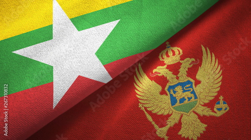 Myanmar and Montenegro two flags textile cloth, fabric texture