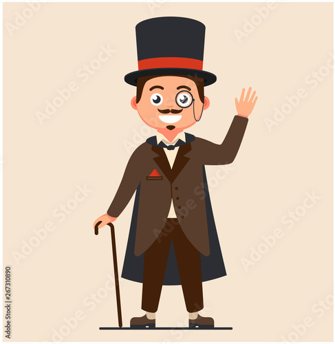 business gentleman with a cane and in a raincoat.