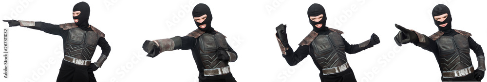 Young funny man in armour suit Young funny man in armour suit