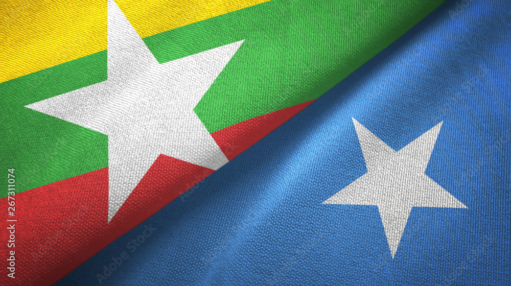 Myanmar and Somalia two flags textile cloth, fabric texture