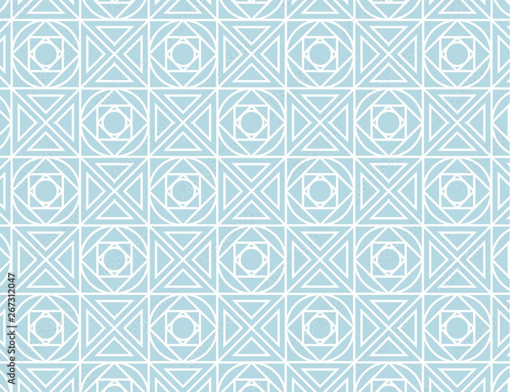 Obraz premium Endless Geometric Outline Tiles Pattern in Line against Blue Background Design business concept. Business ad for website and promotion banners. empty social media ad