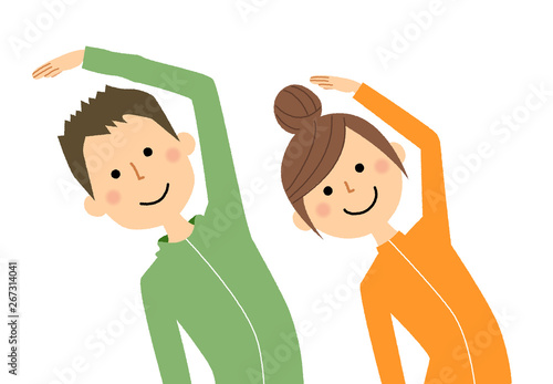 若いカップル　ストレッチ