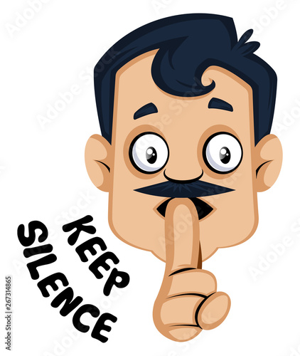 Man is is showing keep silence gesture, illustration, vector on white background.