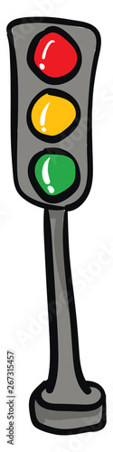 Traffic light hand drawn design, illustration, vector on white background.