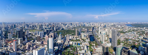 The Metropolitan Bangkok City - Aerial Panorama view urban tower Bangkok city Thailand on April 2019 , blue sky background , Panoramic Cityscape Thailand