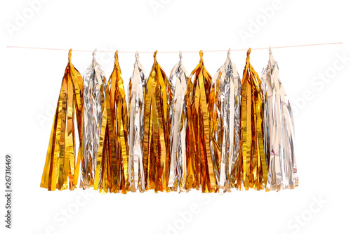 Garlands of paper tinsel gold foil, silver foil colors