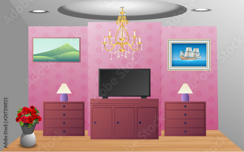 lcd tv on the wooden table in the living room