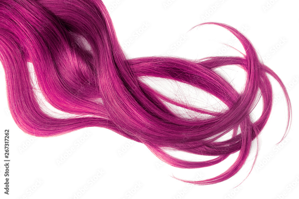 Long pink hair isolated on white background.