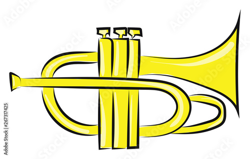 Clipart of the musical brass pocket trumpet/Vintage style for all home décor, vector or color illustration