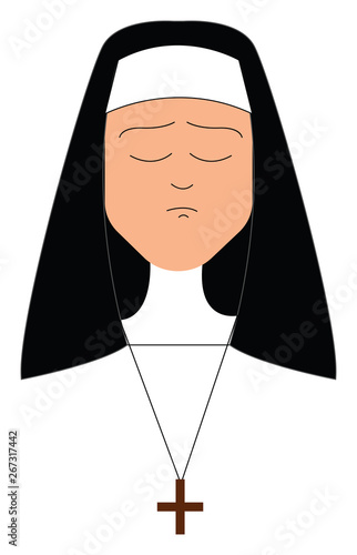Clipart of a sad nun, vector or color illustration