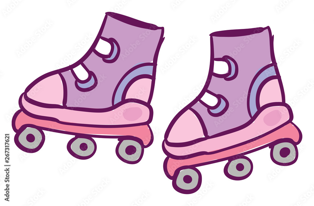 Vecteur Stock Clipart of the cute roller skates for kids in pink color,  vector or color illustration | Adobe Stock