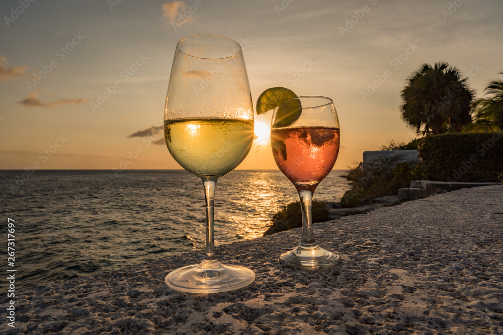 Cocktails at sunset Views around the Caribbean Island of Curacao