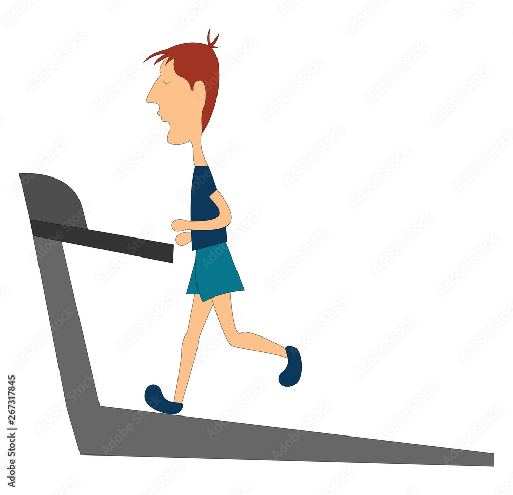 Clipart of a skinny boy running in a treadmill vector or color illustration Stock Adobe Stock