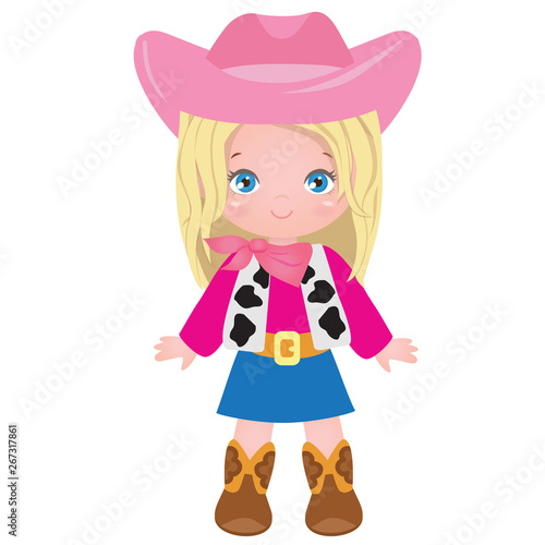 Cute blonde cowgirl vector cartoon illustration