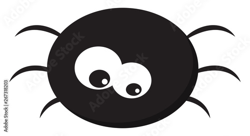 Cartoon picture of the black spider, vector or color illustration