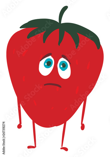 Emoji of the sad strawberry, vector or color illustration