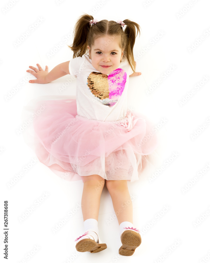 Beautiful little girl view from above. Beautiful little girl view from above.