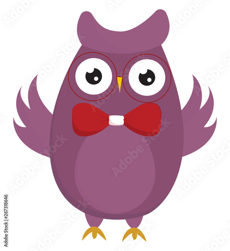 Clipart of a cute little owl in a red bowtie looks amazing, vector or color illustration