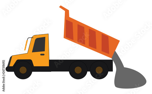 Clipart of a yellow dump truck in operational process/The large goods vehicle, truck/Semi-tractor trailers, vector or color illustration