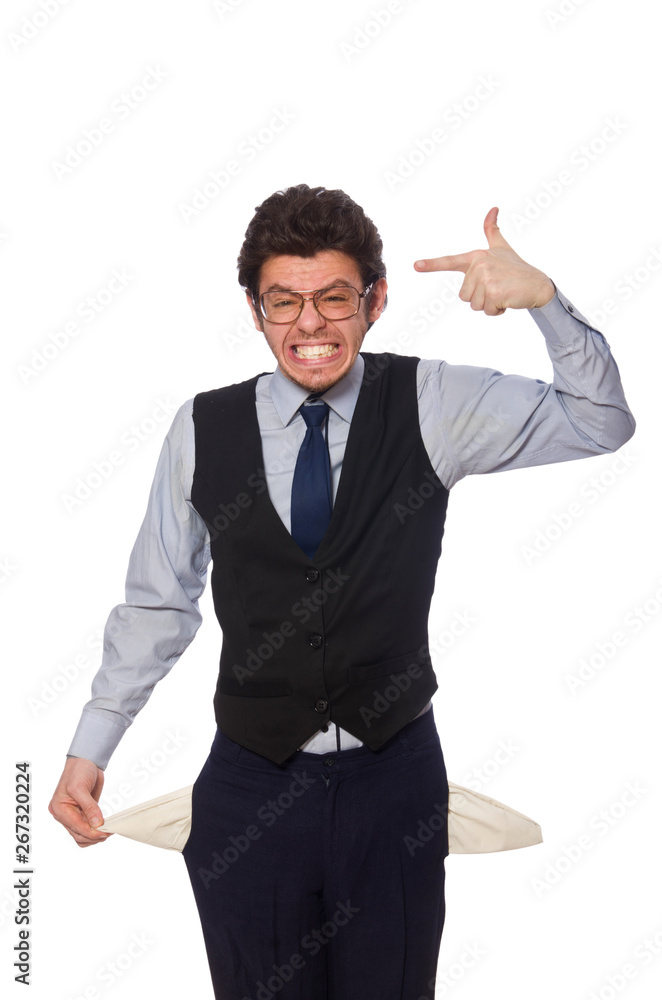 Young businessman in funny concept on white Young businessman in funny concept on white