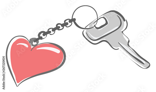 Keychain hearts with keys, vector or color illustration.