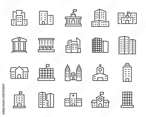 Print op canvas set of building icons, such as city, apartment, condominium, town