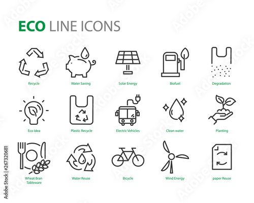 set of eco plastic icons, such as reuse, recycle, nature, green energy, zero waste