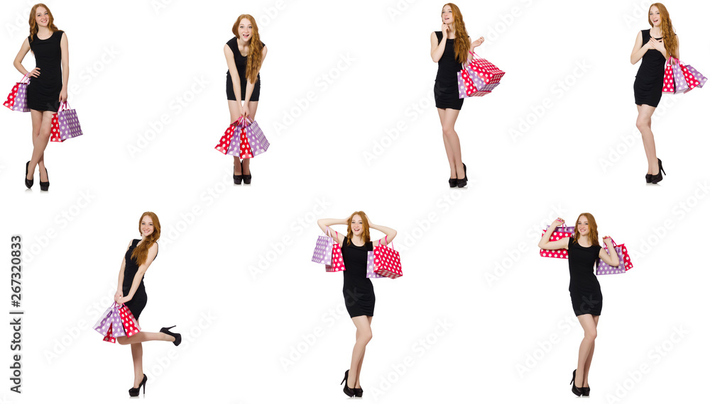 Fototapeta premium Young woman wth bags in shopaholic concept 