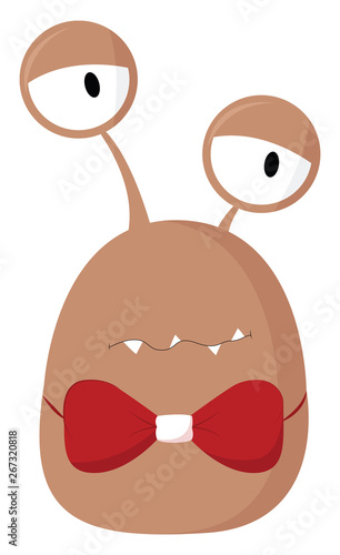Monster with bow, vector or color illustration.