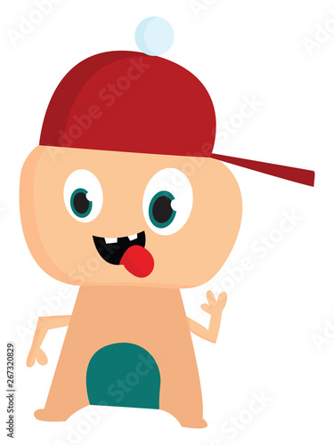 Monster with cap, vector or color illustration.