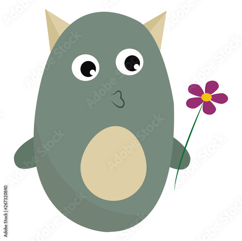 Monster with flower, vector or color illustration.