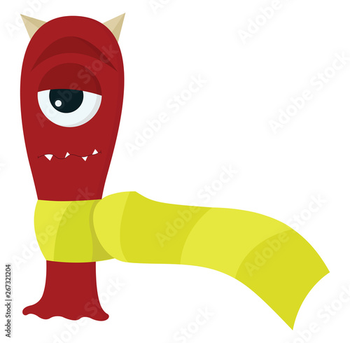 Red monster with scarf, vector or color illustration.