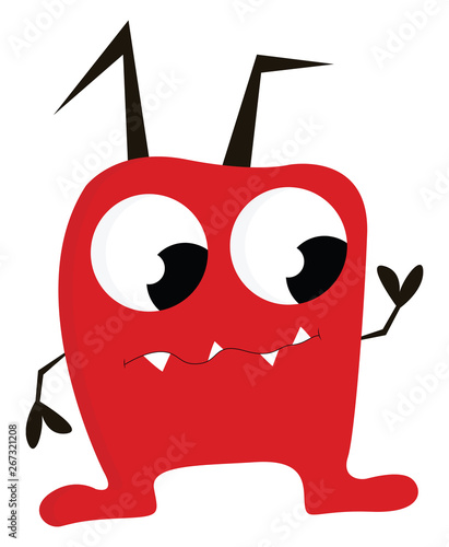 Red monster with horns, vector or color illustration.